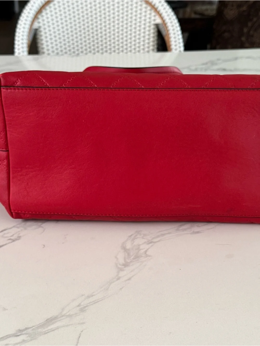 Tory Burch Georgia Slouchy Red Quilted Leather Tote with Gold Logo